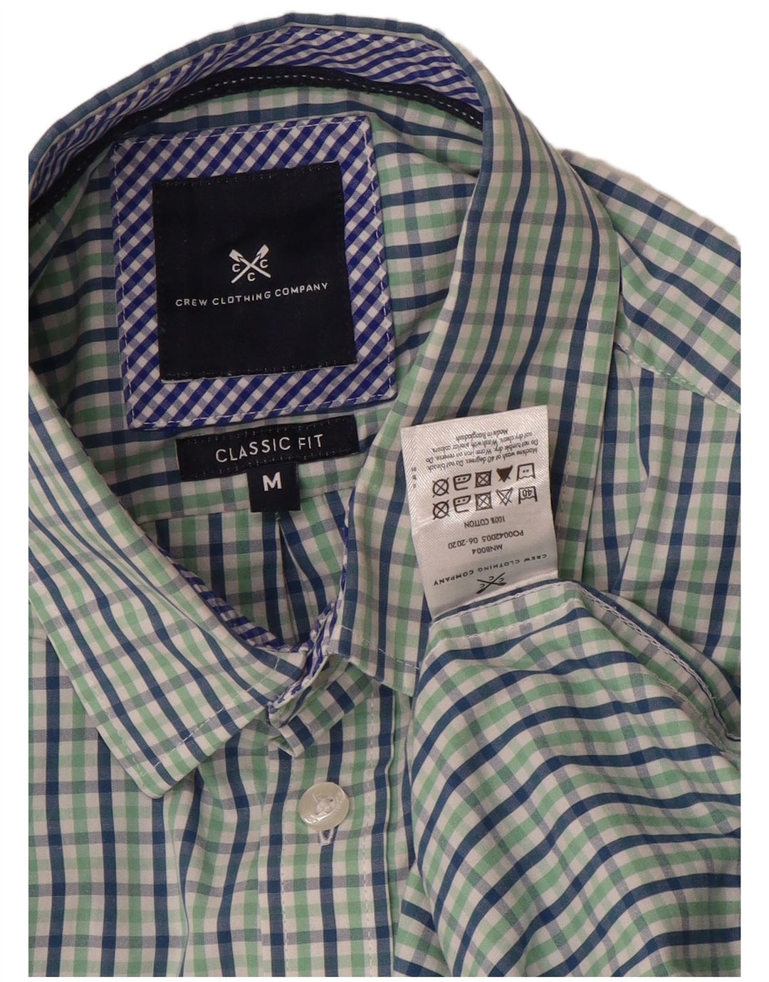Crew Clothing Мужская классическая рубашка среднего размера из хлопка в мелкую зеленую клетку