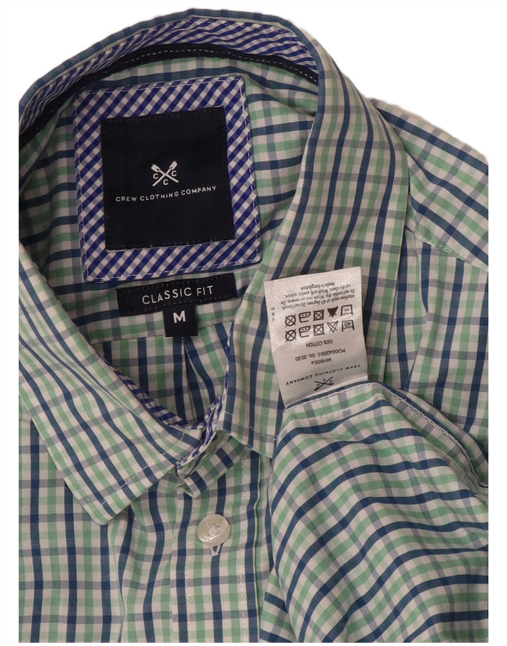 Crew Clothing Мужская классическая рубашка среднего размера из хлопка в мелкую зеленую клетку
