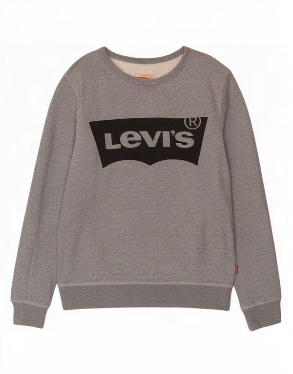 Джемпер с рисунком Levi's для девочек 13–14 лет, серый хлопок с крапинками
