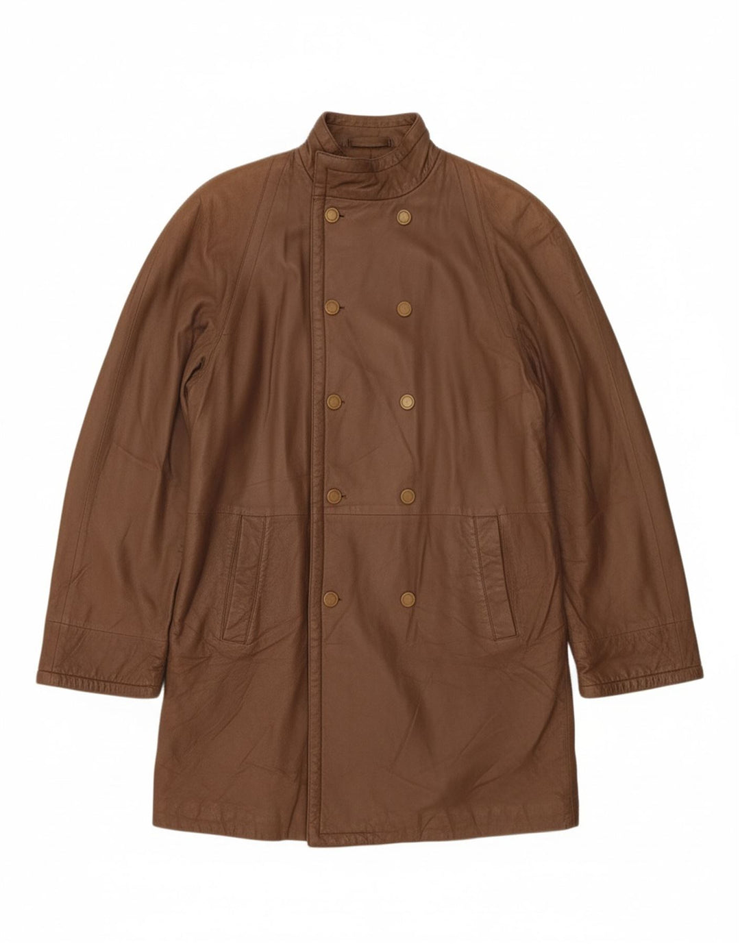 VINTAGE Womens Oversized Leather Coat IT 42 Medium Brown Leather