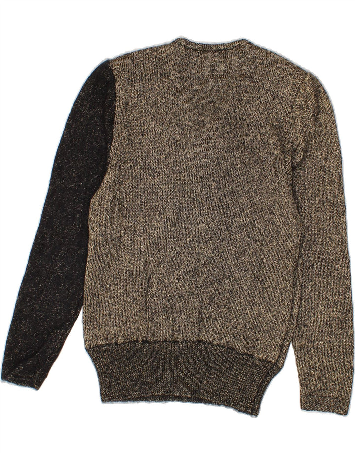 VINTAGE Womens V-Neck Jumper Sweater UK 12 Medium Grey Colourblock Vintage Vintage and Second-Hand Vintage from Messina Hembry 