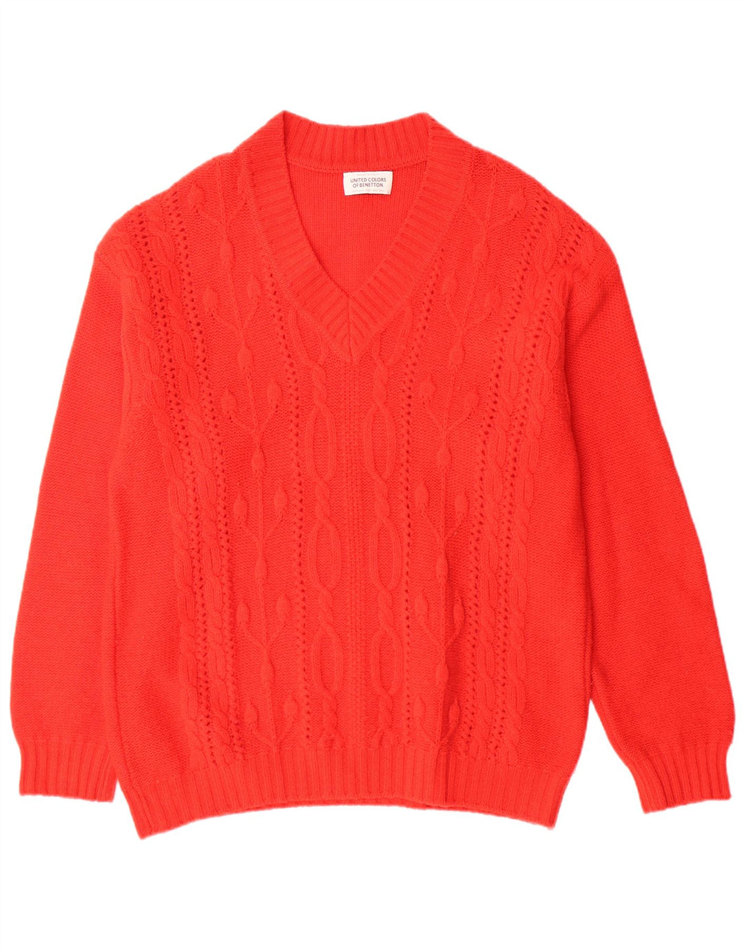 Мужской джемпер с v-образным вырезом BENETTON, большой красный из натуральной шерсти