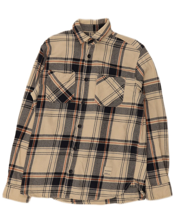 Мужская фланелевая рубашка стандартного кроя Jack & Jones, маленький размер, хлопковая бежевая клетка