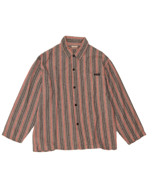 CALVIN KLEIN Mens Loose Fit Shirt Small Grey Striped Cotton