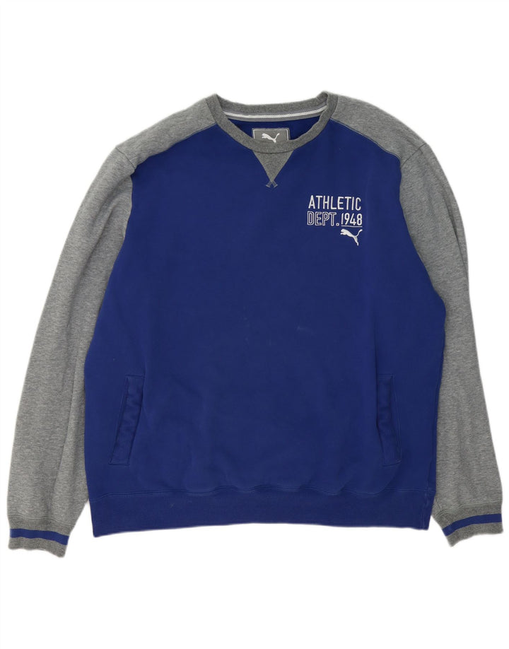 Мужской свитшот с рисунком Puma, 2XL, синий, хлопок с цветными блоками