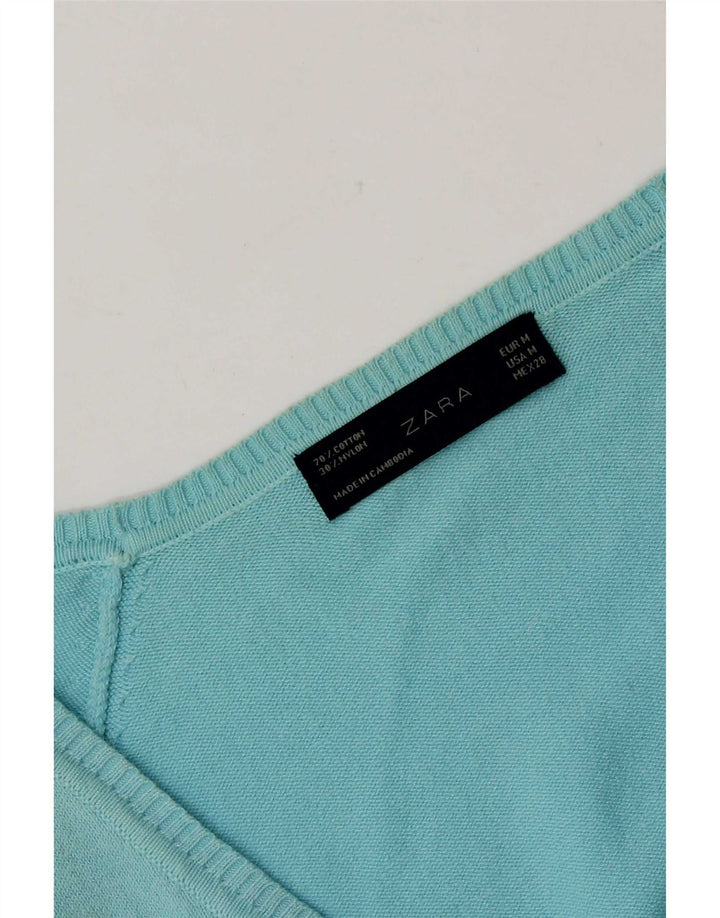 Женский кардиган Zara UK 12, хлопковый средний синий цвет