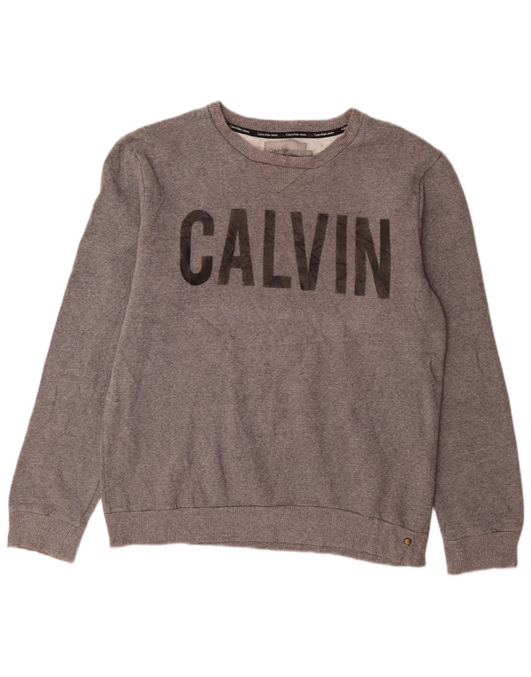 Мужской свитшот с рисунком Calvin Klein Jeans, большой серый хлопковый джемпер в крапинку