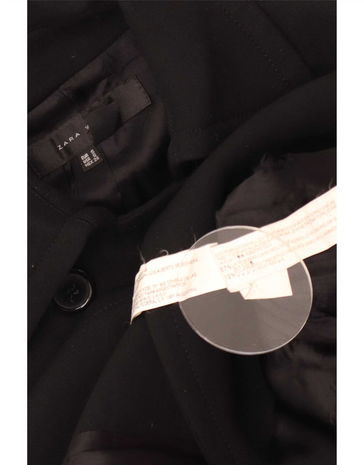 Женское двубортное пальто Zara UK 10, маленькое черное шерстяное пальто