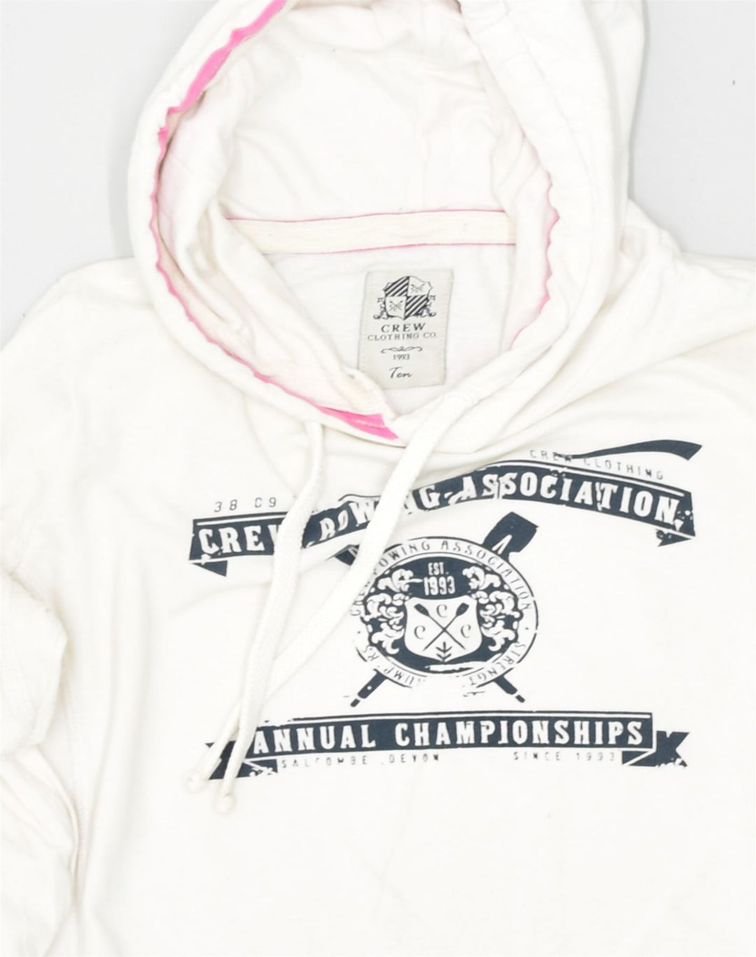 CREW CLOTHING Womens Graphic Hoodie Jumper UK 10 Small White Cotton | Vintage Crew Clothing | Thrift | Second-Hand Crew Clothing | Used Clothing | Messina Hembry 