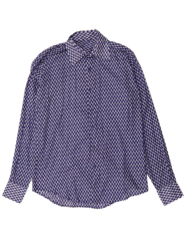 Vintage Mens Shirt Medium Blue Floral