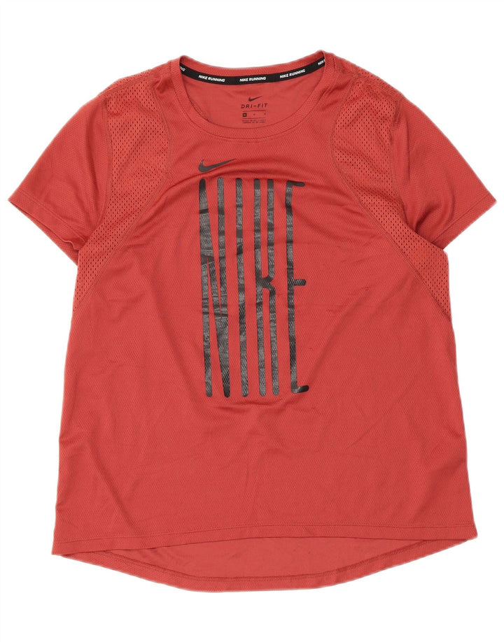 Женская футболка для бега с графическим рисунком Nike Dri Fit Top UK 12, средний красный полиэстер