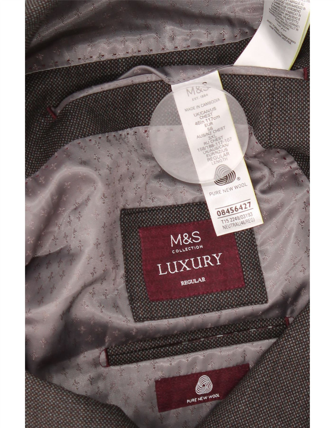 Мужской пиджак стандартного кроя с двумя пуговицами Marks & Spencer, Великобритания, 46 XL, серый