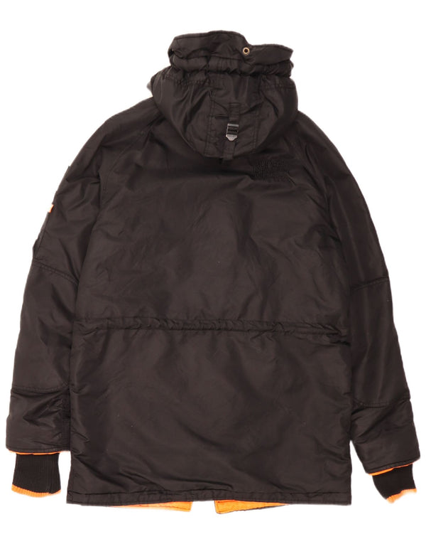 Superdry Mens Hooded Parka Jacket UK 38 Medium Black Nylon