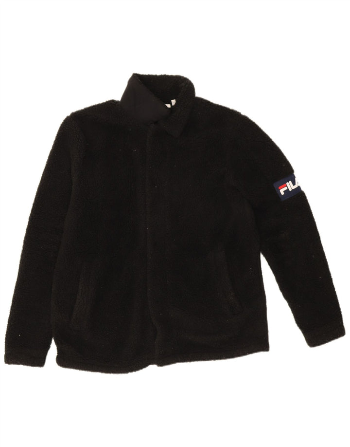 Fila Женская флисовая куртка с графическим рисунком UK 10, маленькая, черная, полиэстер