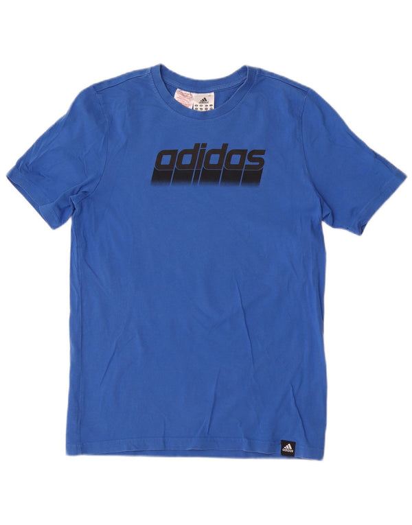 Футболка Adidas с рисунком для мальчиков, топ 13-14 лет, синяя, хлопок