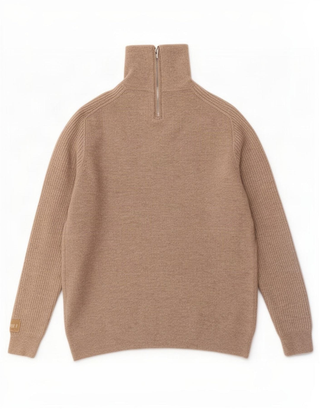 Мужской джемпер с воротником на молнии Massimo Dutti, большой бежевый шерстяной свитер