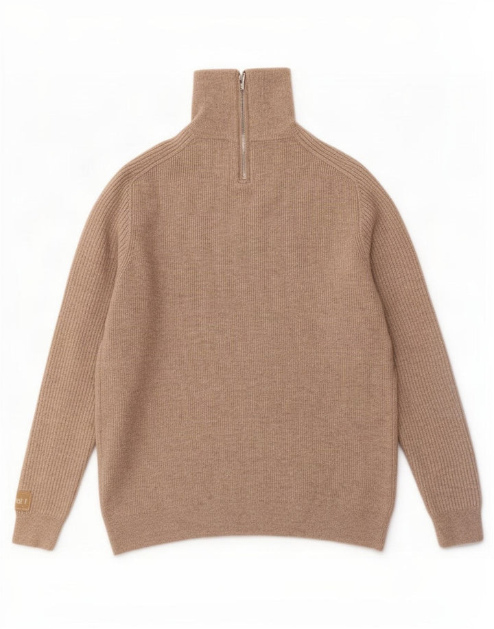 Мужской джемпер с воротником на молнии Massimo Dutti, большой бежевый шерстяной свитер