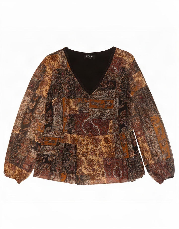 Женская блузка с длинными рукавами Desigual UK 14, средний коричневый полиэстер с узором пейсли