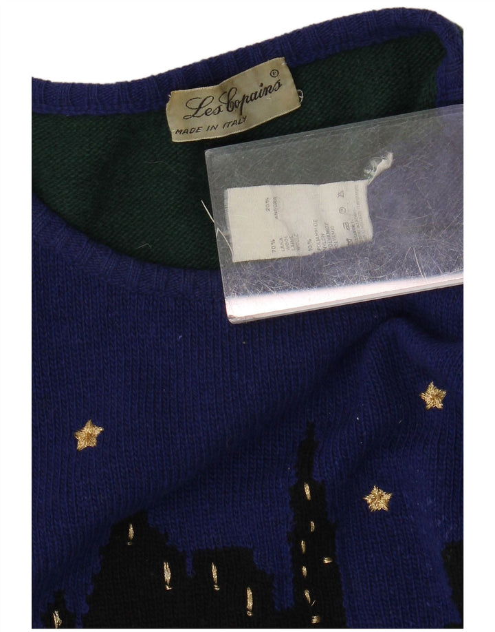 Женский джемпер с круглым вырезом LES COPAINS UK 18 XL, зеленый цвет с цветными блоками