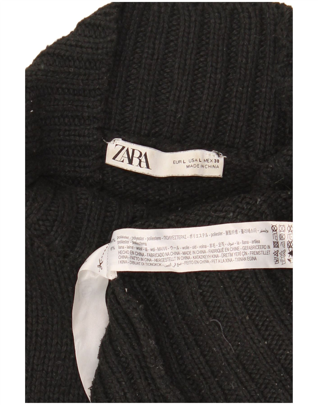 Женский свободный джемпер с высоким воротником Zara UK 16, большой черный цвет