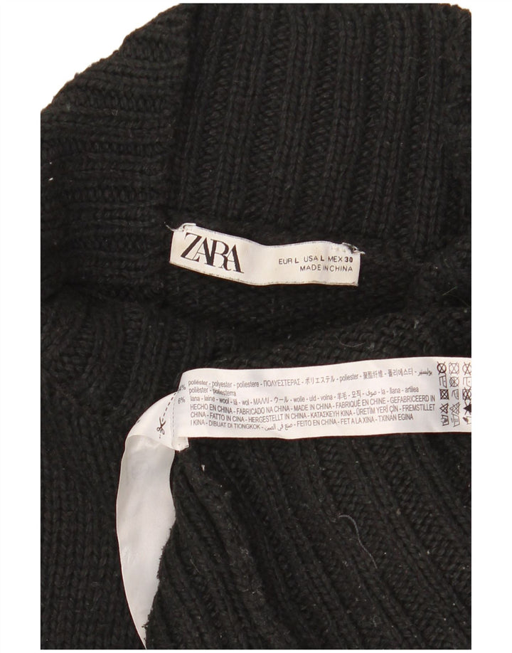Женский свободный джемпер с высоким воротником Zara UK 16, большой черный цвет