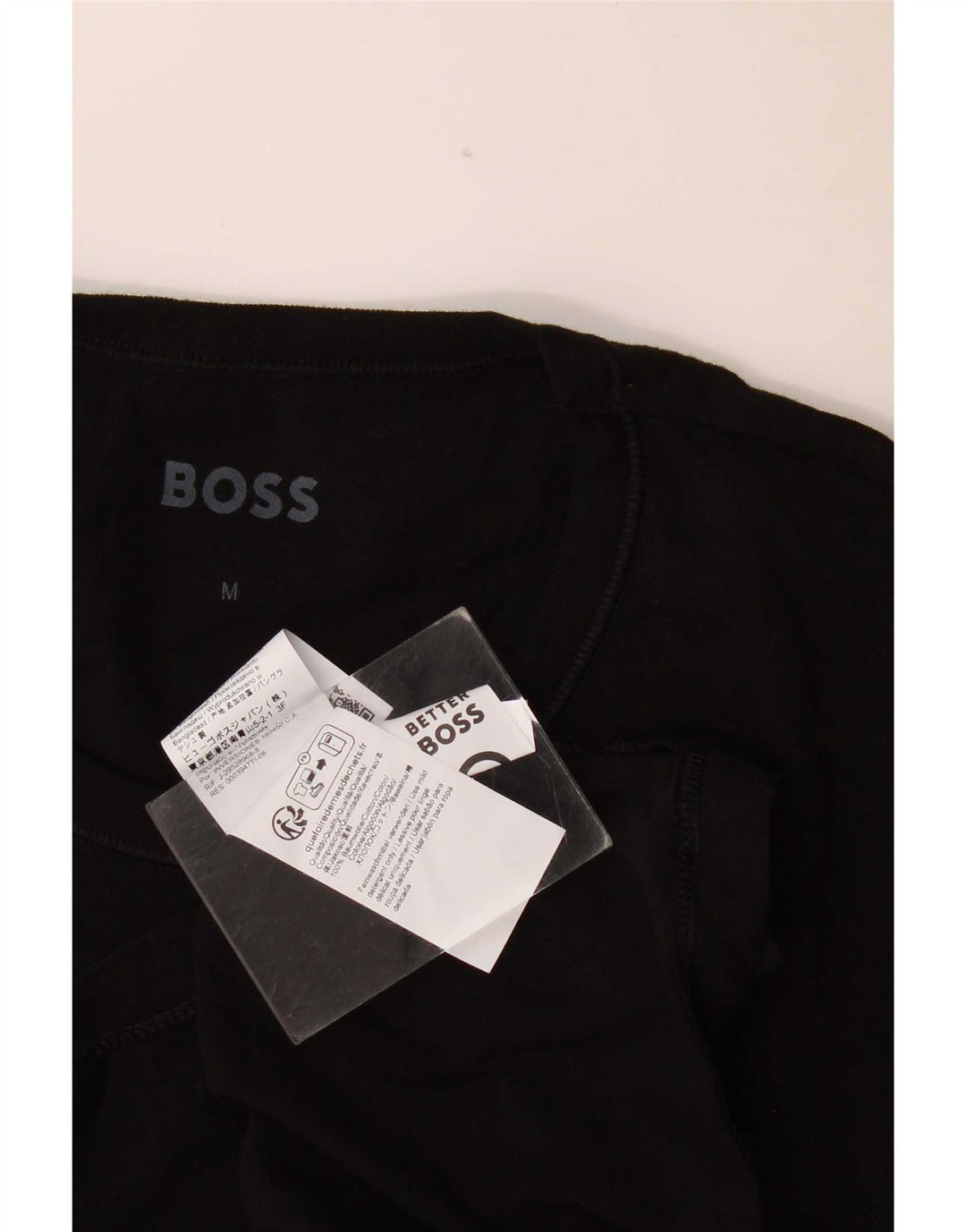 Мужская футболка узкого кроя Hugo Boss, топ среднего размера, черный хлопок
