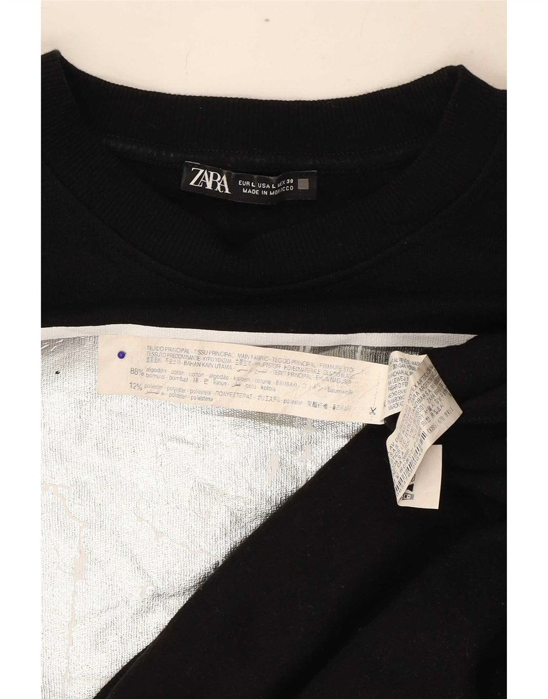 Женский джемпер оверсайз с рисунком Zara UK 16, большой черный хлопок