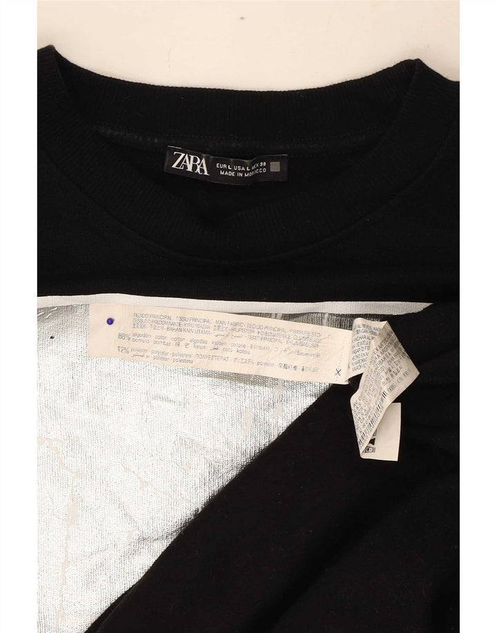 Женский джемпер оверсайз с рисунком Zara UK 16, большой черный хлопок