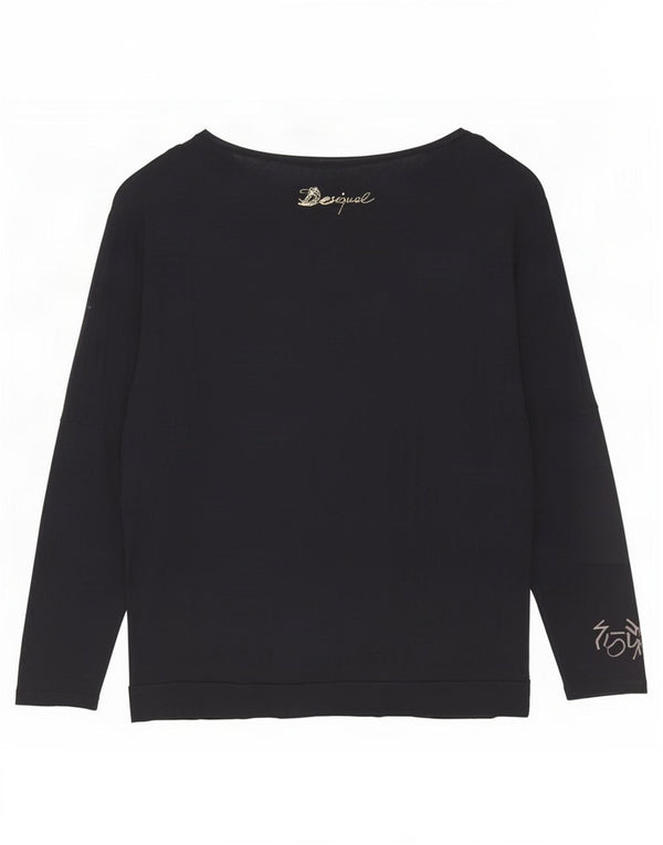 Женский оверсайз-топ с рисунком Desigual, рукав 3/4, UK 14, средний черный, вискоза