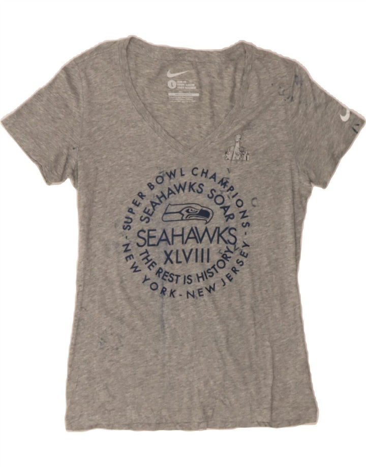NIKE Womens Slim Fit Graphic T-Shirt Top Large  Grey Polyester Vintage Nike and Second-Hand Nike from Messina Hembry 