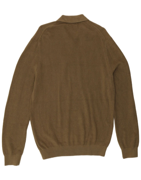 Мужской свитер с воротником поло Massimo Dutti XL, хлопок цвета хаки