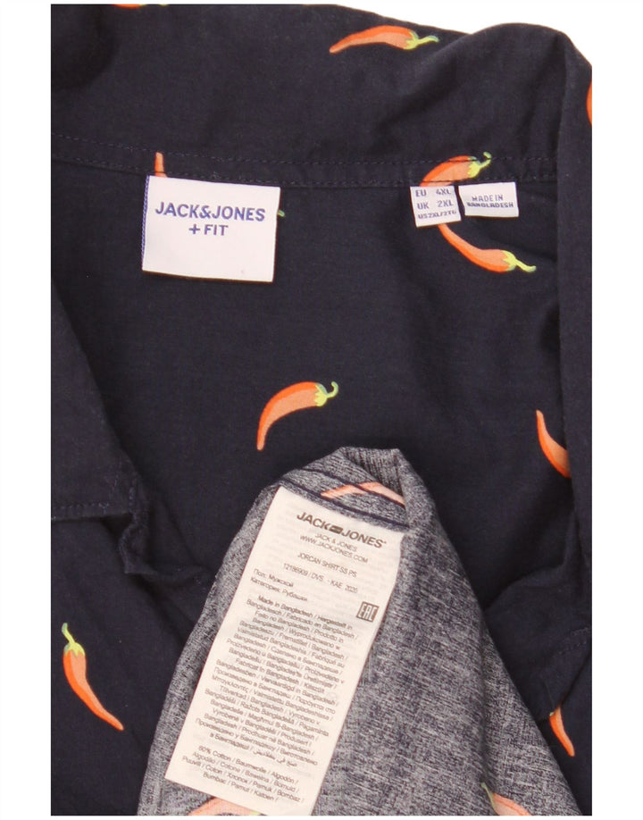 Мужская рубашка с коротким рукавом Jack & Jones с абстрактным узором 2XL, темно-синяя, хлопковая