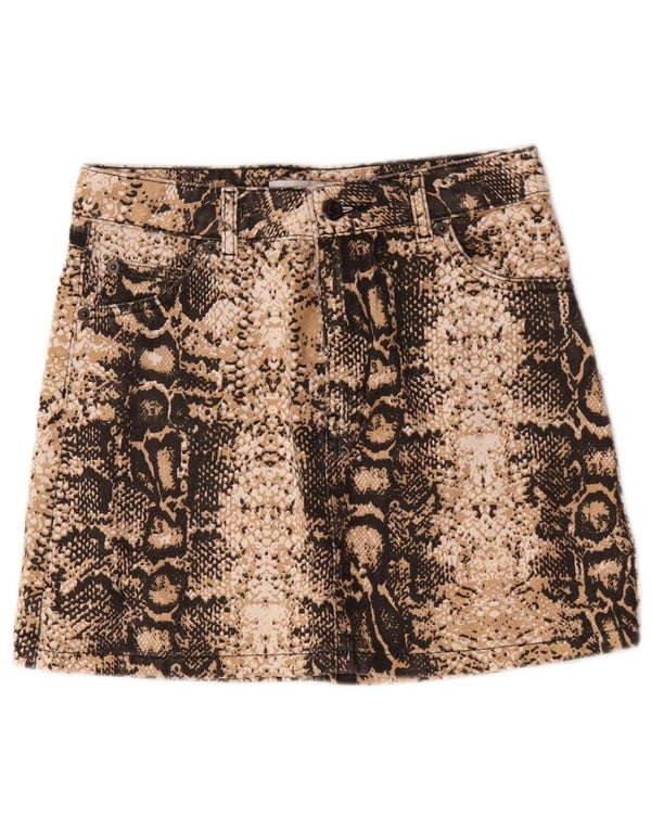 Женская мини-юбка из джинсовой ткани Topshop UK 8, маленькая W28, бежевый, хлопок с животным принтом