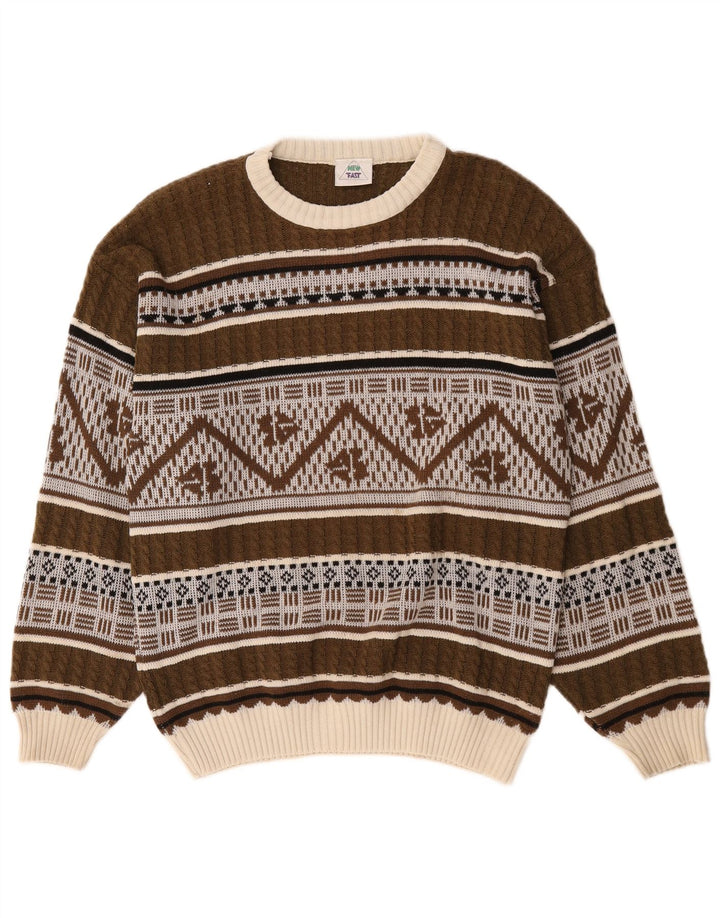 Новый мужской свитер с вырезом «лодочка» Fast Fast, средний коричневый цвет Fair Isle