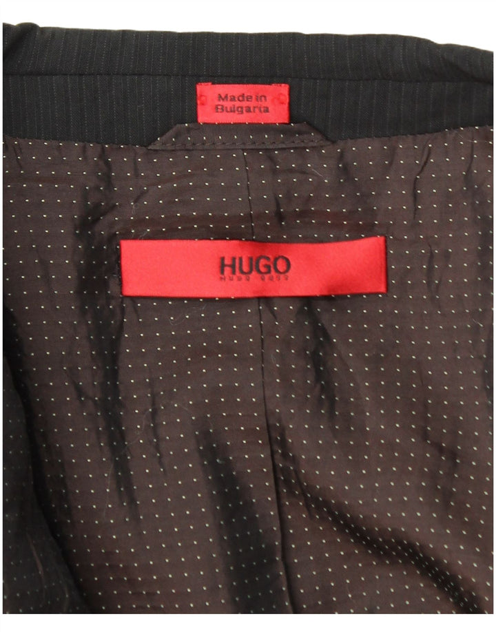 Мужской пиджак с 2 пуговицами Hugo Boss UK 44 2XL, черная шерстяная полоска в тонкую полоску