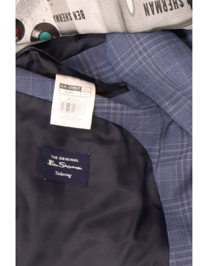 Мужской пиджак Ben Sherman на 2 пуговицах, Великобритания 44, 2XL, синяя шерстяная клетка