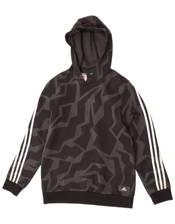 Джемпер с капюшоном Adidas для мальчиков 15-16 лет, черный, хлопок с геометрическим рисунком