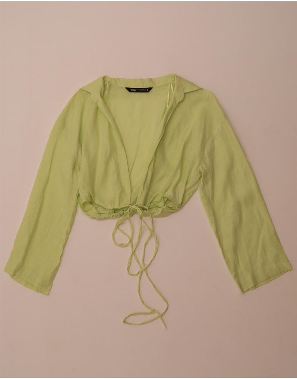 ZARA Womens Crop Cardigan Top UK 6 XS Green Linen