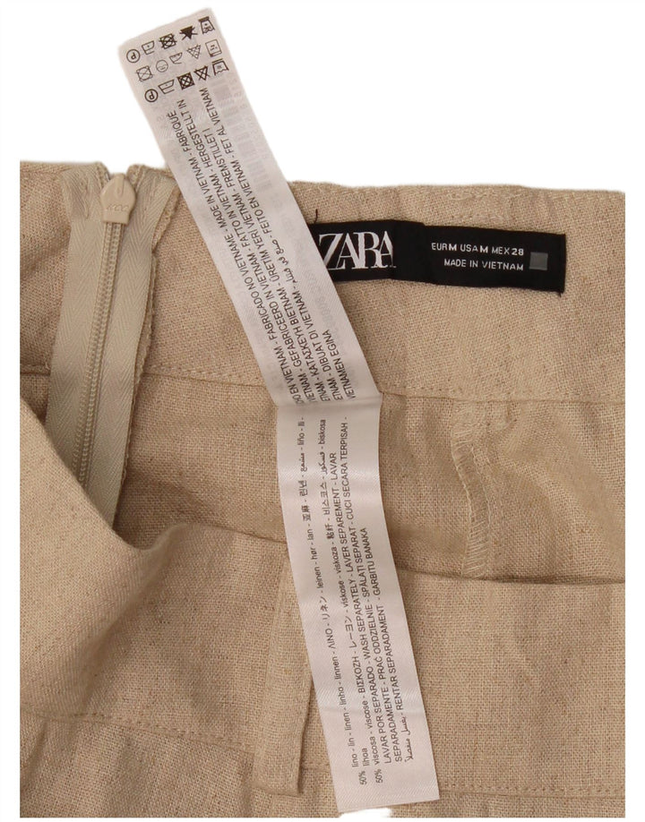 Женская юбка-миди ZARA среднего размера W30, бежевый лен