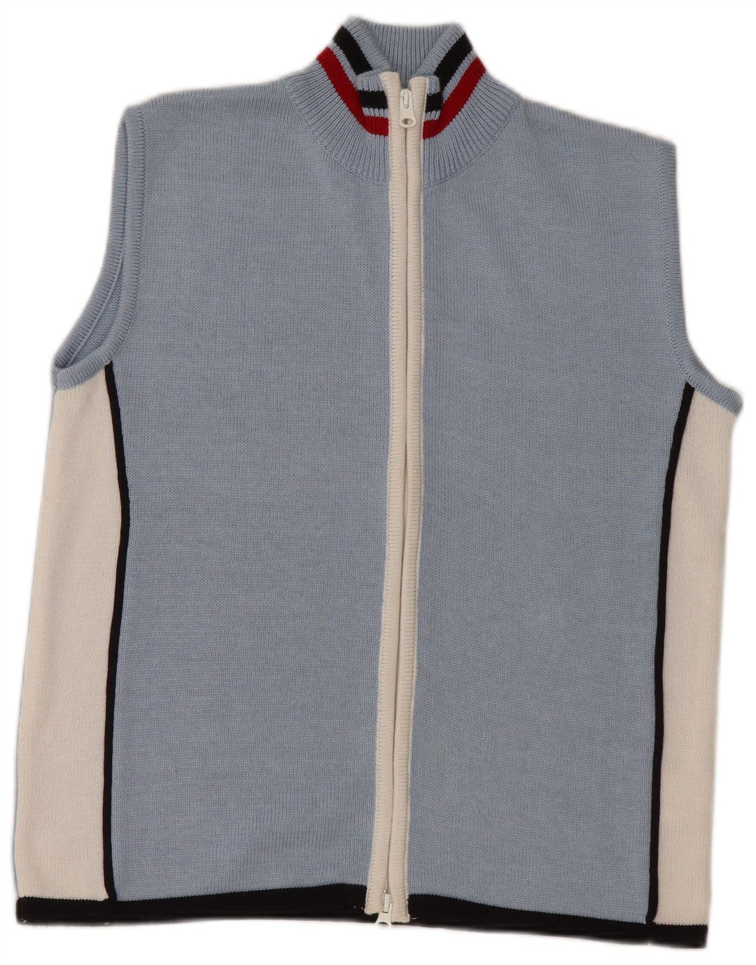 ВИНТАЖНЫЙ женский кардиган без рукавов, Великобритания, 16, большой синий цвет с цветными блоками