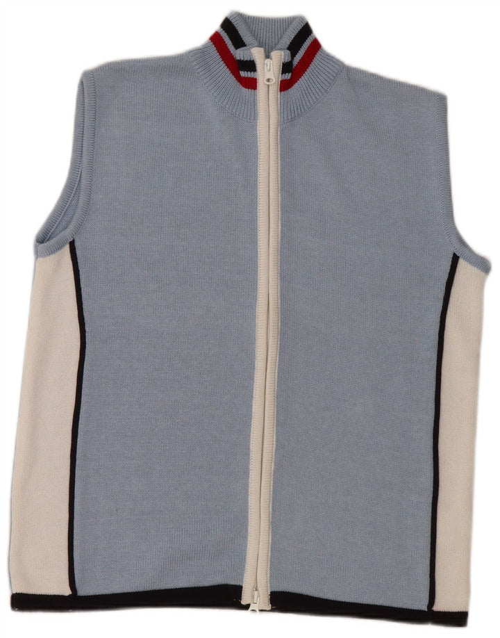 ВИНТАЖНЫЙ женский кардиган без рукавов, Великобритания, 16, большой синий цвет с цветными блоками