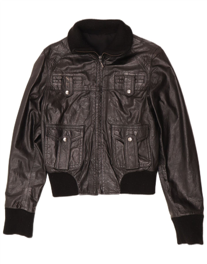 Винтажный женский кожаный бомбер IT 44 Medium Black Leather