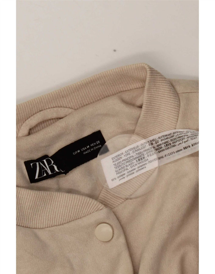 Женская куртка-бомбер оверсайз Zara UK 14, средний бежевый полиэстер