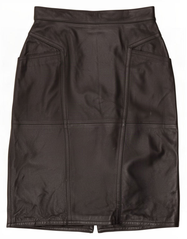 Винтажная женская кожаная юбка с высокой талией UK 14 Medium W27 Черная