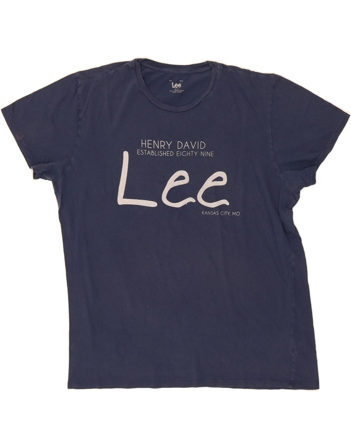 LEE Mens Graphic T-Shirt Top 2XL Navy Blue Cotton Vintage Lee and Second-Hand Lee from Messina Hembry 