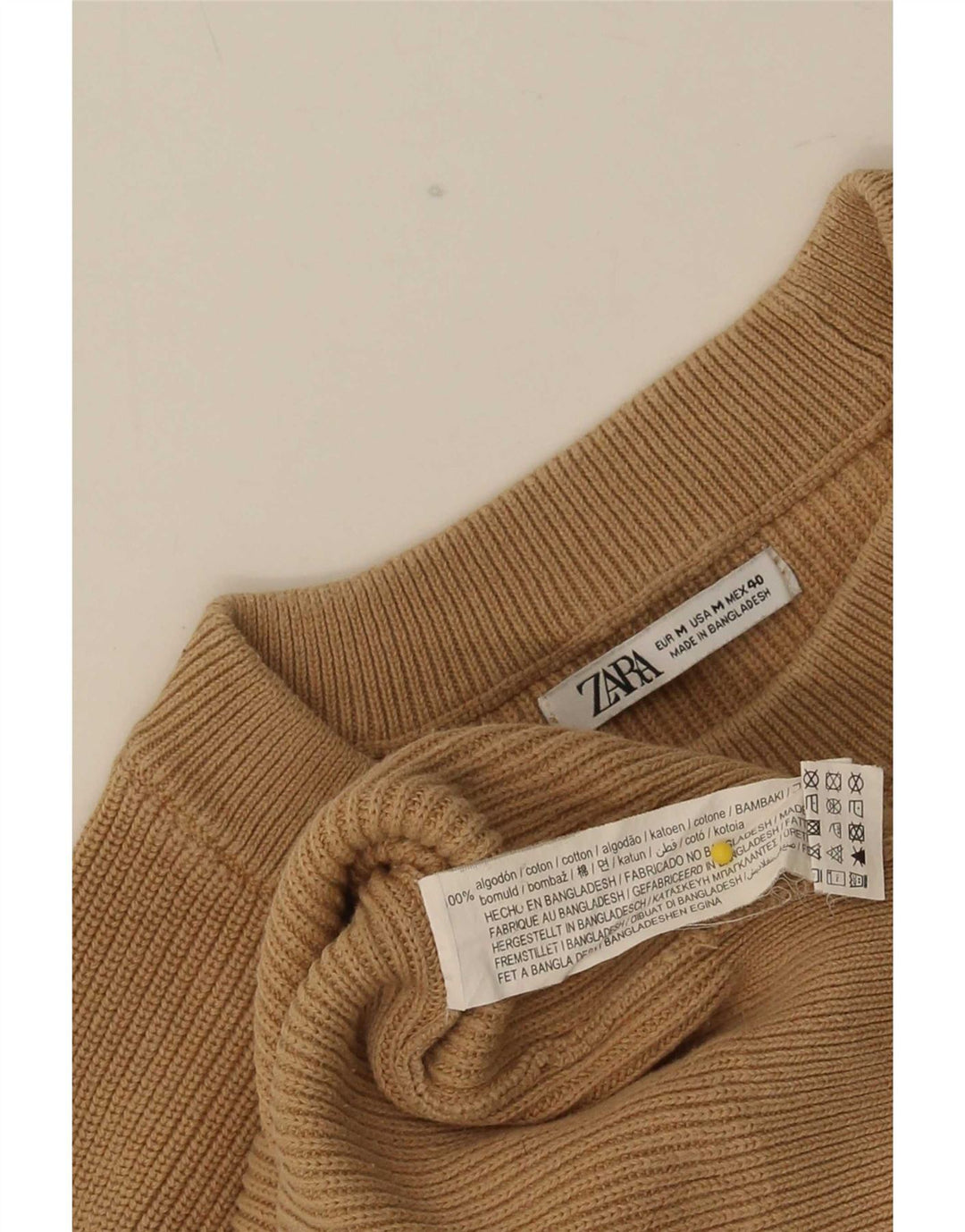 Мужской джемпер с круглым вырезом Zara, средний бежевый хлопковый свитер