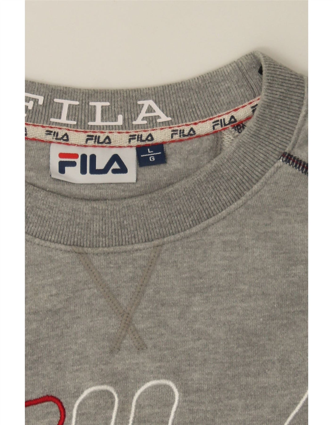 FILA Mens Graphic Sweatshirt Jumper Large Grey Cotton Vintage Fila and Second-Hand Fila from Messina Hembry 