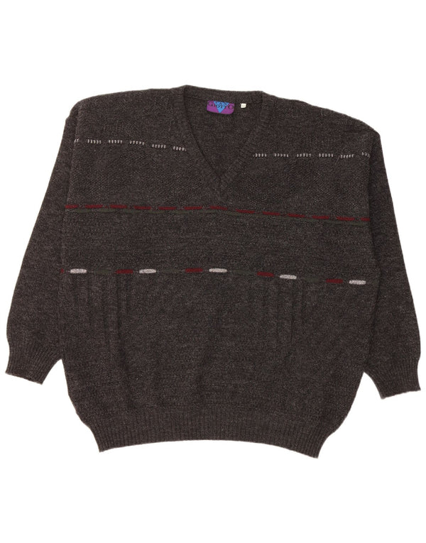 VINTAGE Мужской джемпер с v-образным вырезом IT 56 XL Серый Акрил