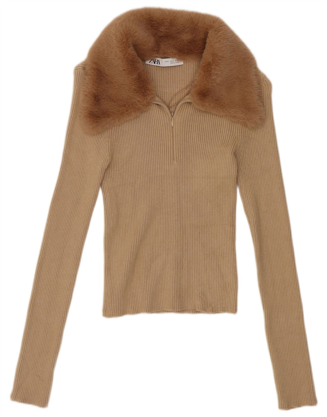 Женский укороченный топ Zara с длинным рукавом UK 8, маленький бежевый