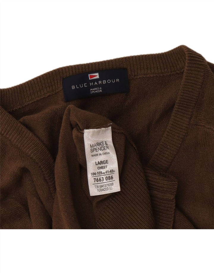 Мужской джемпер с v-образным вырезом Marks & Spencer Blue Harbour, большой коричневый акрил